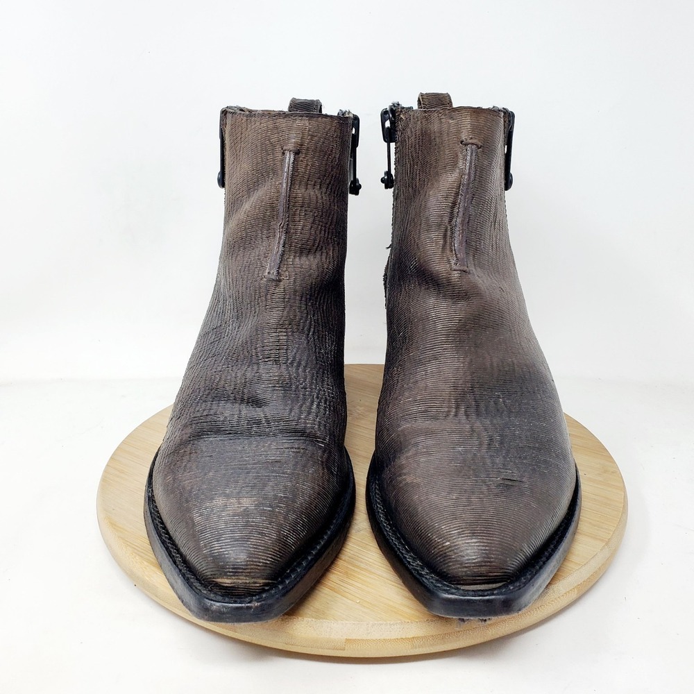 Frye Sacha Moto Boots Women 8.5 Brown Leather Boho Double Zip Western Ankle Shoe - Picture 3 of 13